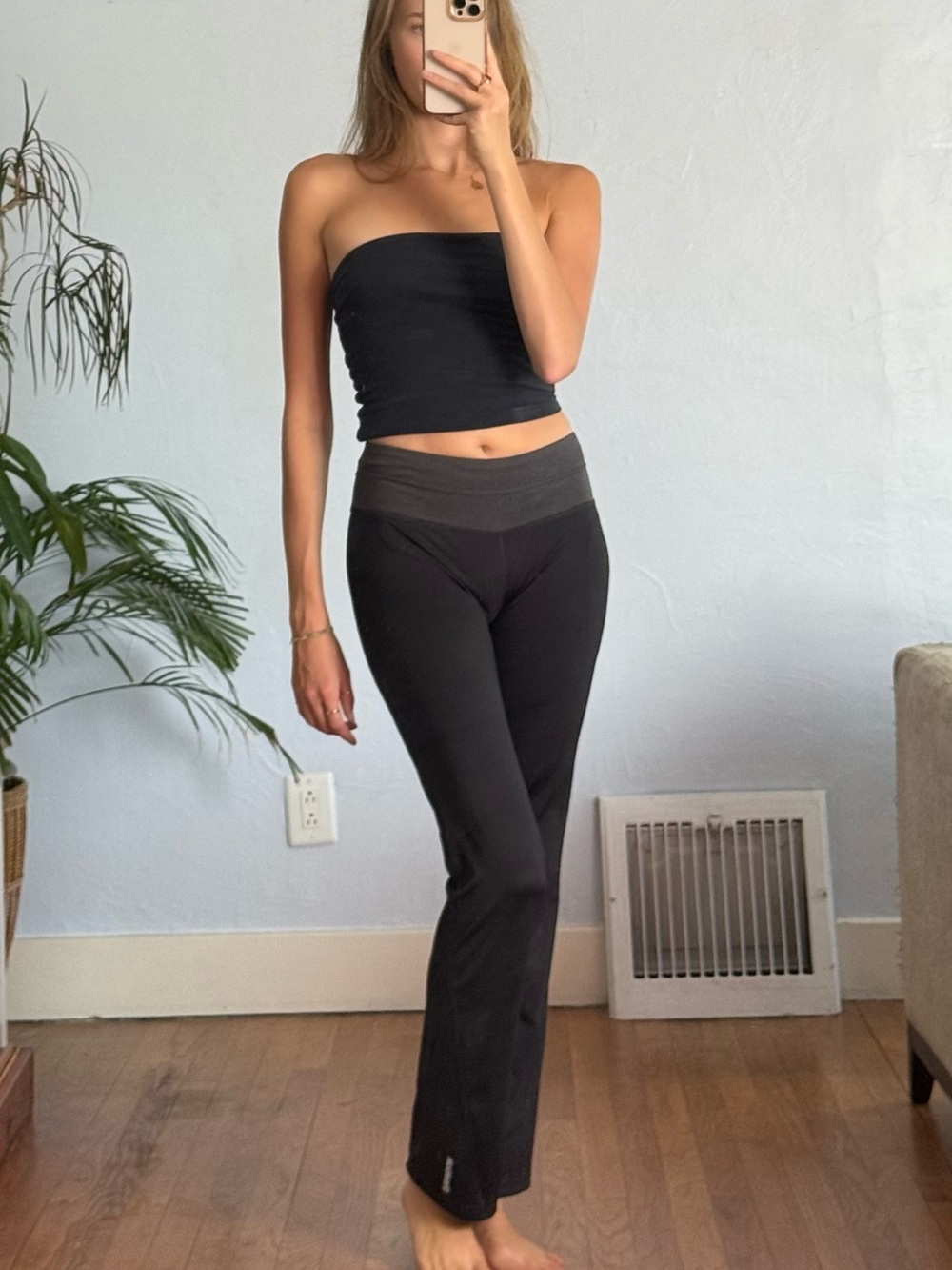 Reebok Black Slim Track Pants with High Waistband